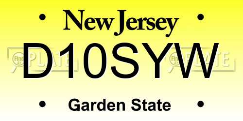 D10SYW New Jersey License Plate
