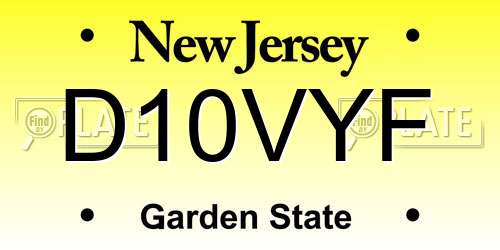 D10VYF New Jersey License Plate