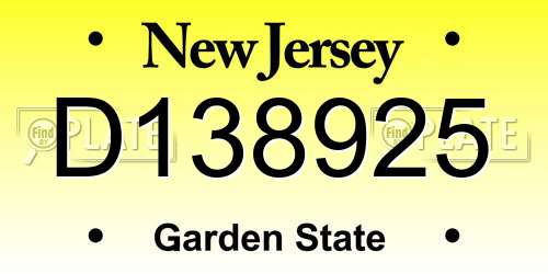 D138925 New Jersey License Plate