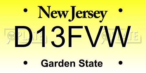 D13FVW New Jersey License Plate