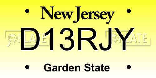 D13RJY New Jersey License Plate