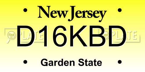D16KBD New Jersey License Plate