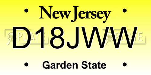 D18JWW New Jersey License Plate