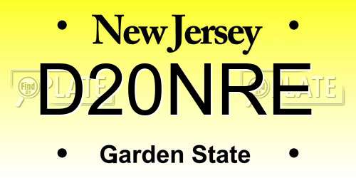 D20NRE New Jersey License Plate
