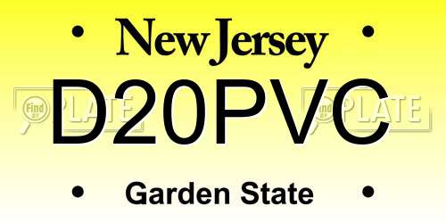 D20PVC New Jersey License Plate