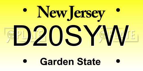 D20SYW New Jersey License Plate