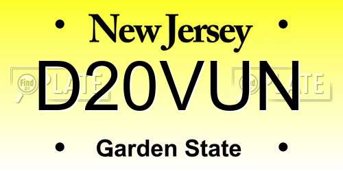 D20VUN New Jersey License Plate