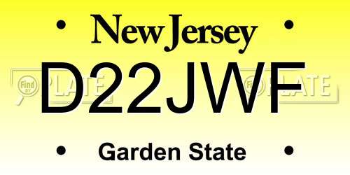 D22JWF New Jersey License Plate