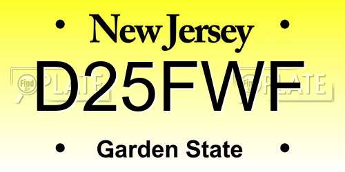 D25FWF New Jersey License Plate