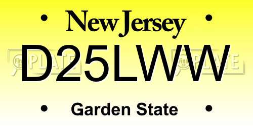 D25LWW New Jersey License Plate