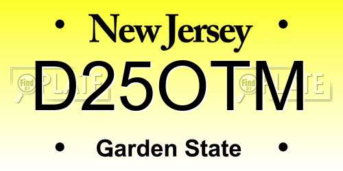 D25OTM New Jersey License Plate