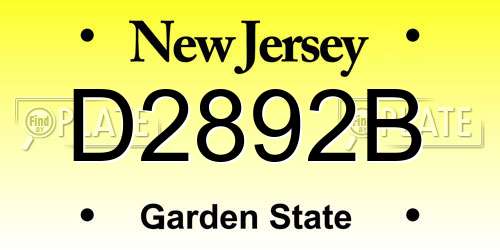 D2892B New Jersey License Plate