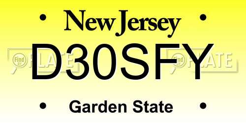 D30SFY New Jersey License Plate