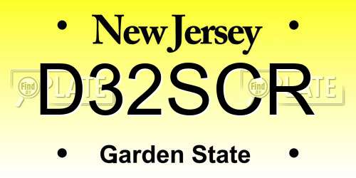 D32SCR New Jersey License Plate