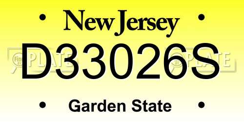 D33026S New Jersey License Plate