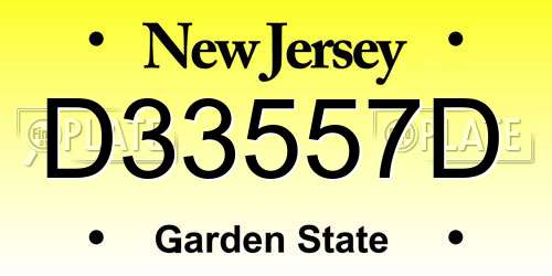 D33557D New Jersey License Plate