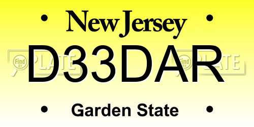D33DAR New Jersey License Plate