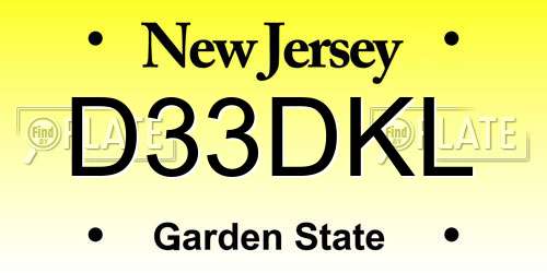 D33DKL New Jersey License Plate