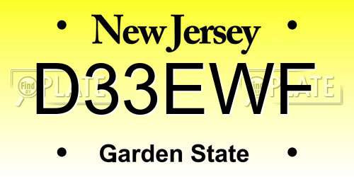 D33EWF New Jersey License Plate
