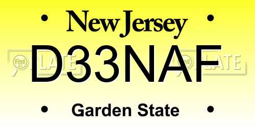 D33NAF New Jersey License Plate