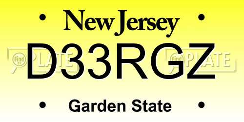 D33RGZ New Jersey License Plate