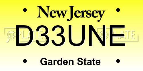 D33UNE New Jersey License Plate