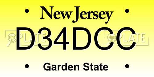 D34DCC New Jersey License Plate
