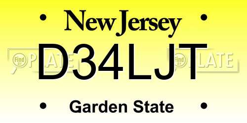 D34LJT New Jersey License Plate