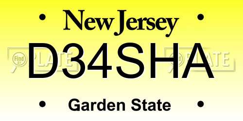 D34SHA New Jersey License Plate