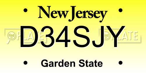 D34SJY New Jersey License Plate