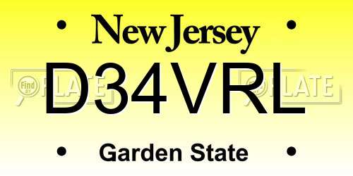 D34VRL New Jersey License Plate