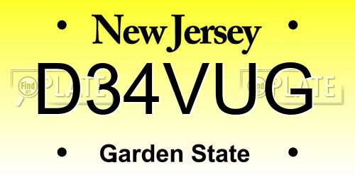 D34VUG New Jersey License Plate