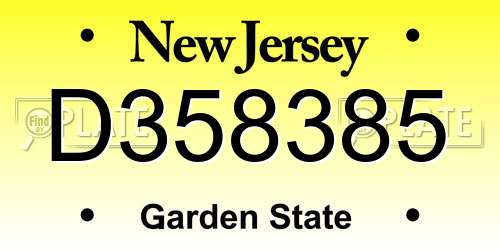 D358385 New Jersey License Plate