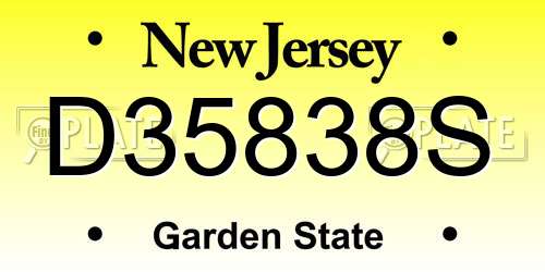 D35838S New Jersey License Plate