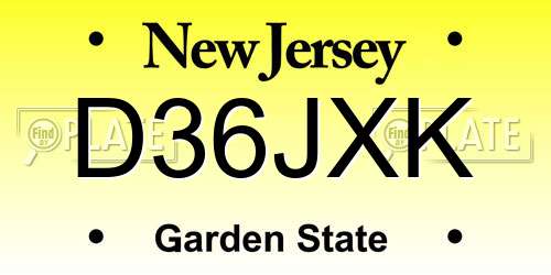 D36JXK New Jersey License Plate