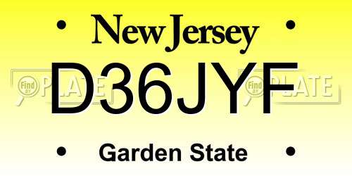 D36JYF New Jersey License Plate
