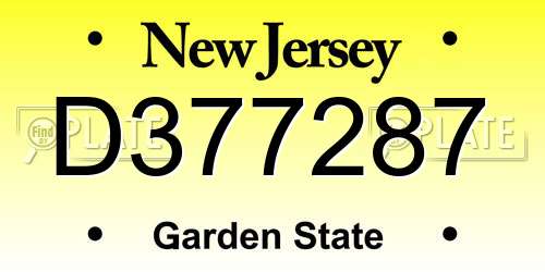 D377287 New Jersey License Plate