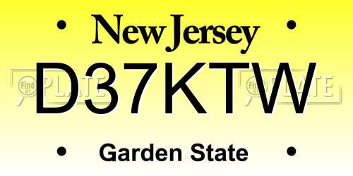 D37KTW New Jersey License Plate