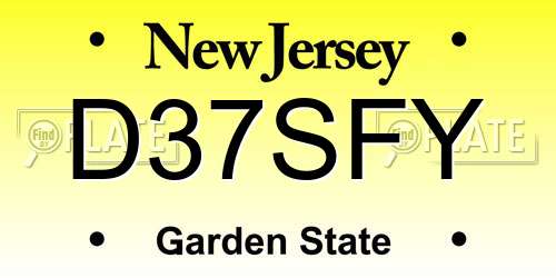 D37SFY New Jersey License Plate