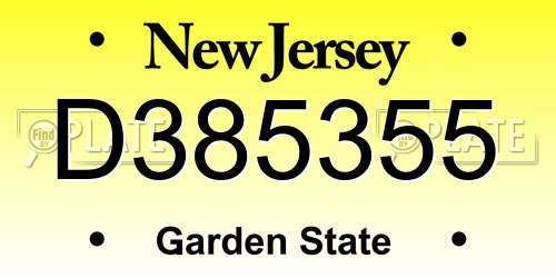 D385355 New Jersey License Plate