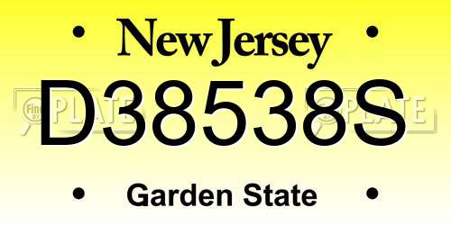 D38538S New Jersey License Plate