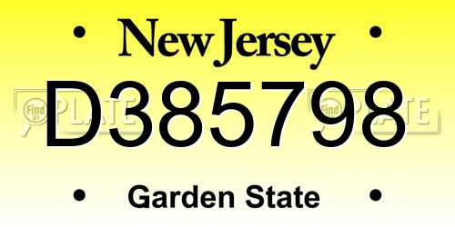 D385798 New Jersey License Plate