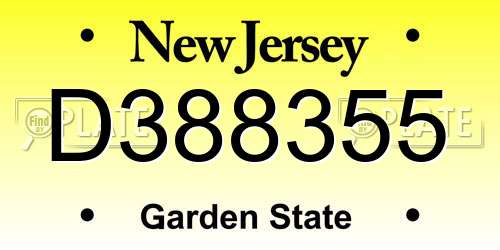 D388355 New Jersey License Plate