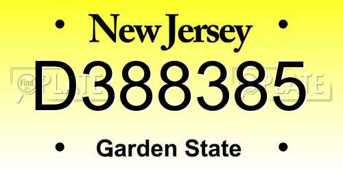 D388385 New Jersey License Plate
