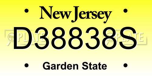 D38838S New Jersey License Plate