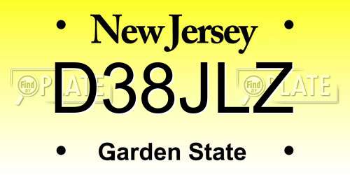 D38JLZ New Jersey License Plate
