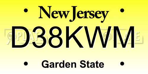 D38KWM New Jersey License Plate