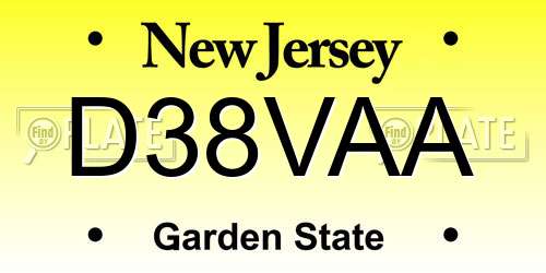 D38VAA New Jersey License Plate