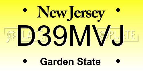 D39MVJ New Jersey License Plate