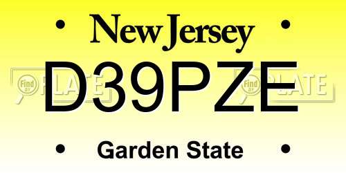 D39PZE New Jersey License Plate
